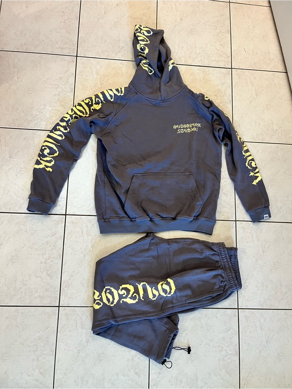 Kids Charcoal Sweatpants & Joggers with Yellow Graphic Accent